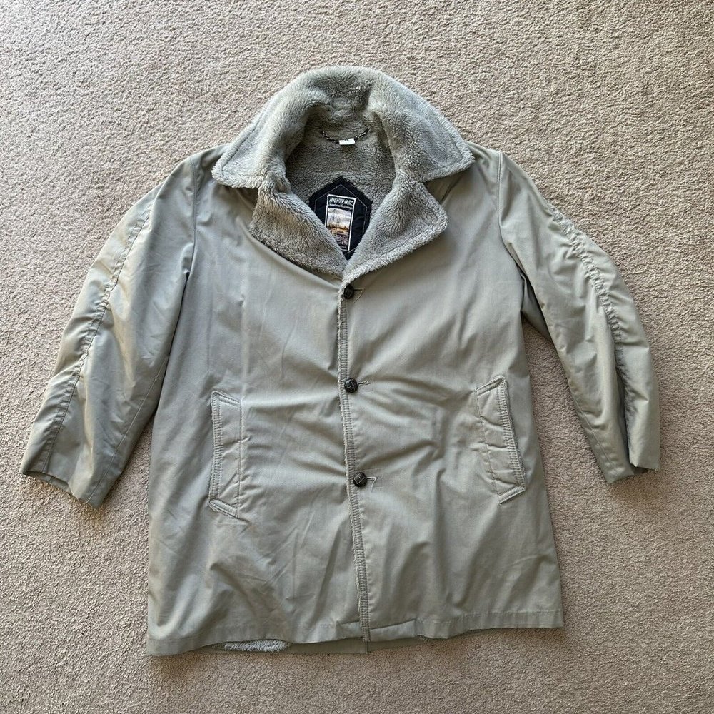Mighty Mac Jacket Mens 42 Vtg 3 Button Close Faux Fur Fleece Lined Coat